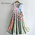 Women’s Vintage Floral Patchwork Art Print Crew Neck Sleeveless Cotton Pocket Dress Multicolor / S